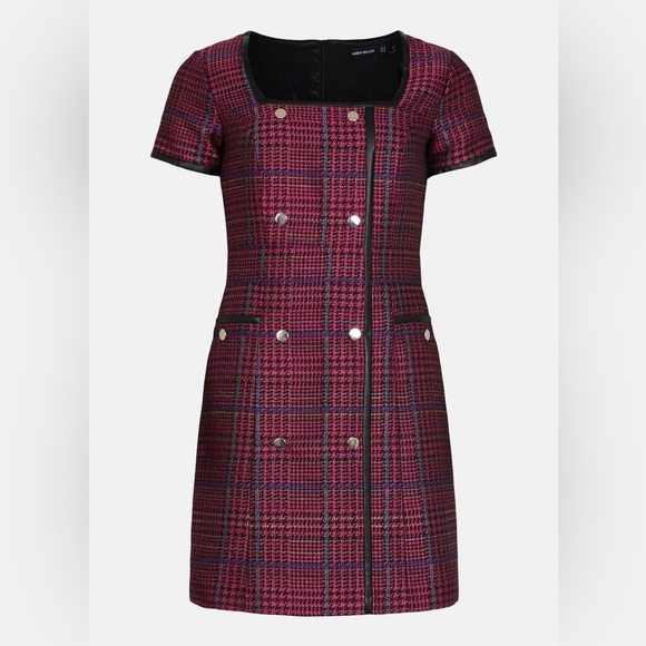 Karen Millen | Check Jacquard Button Front Dress - Picture 2 of 10